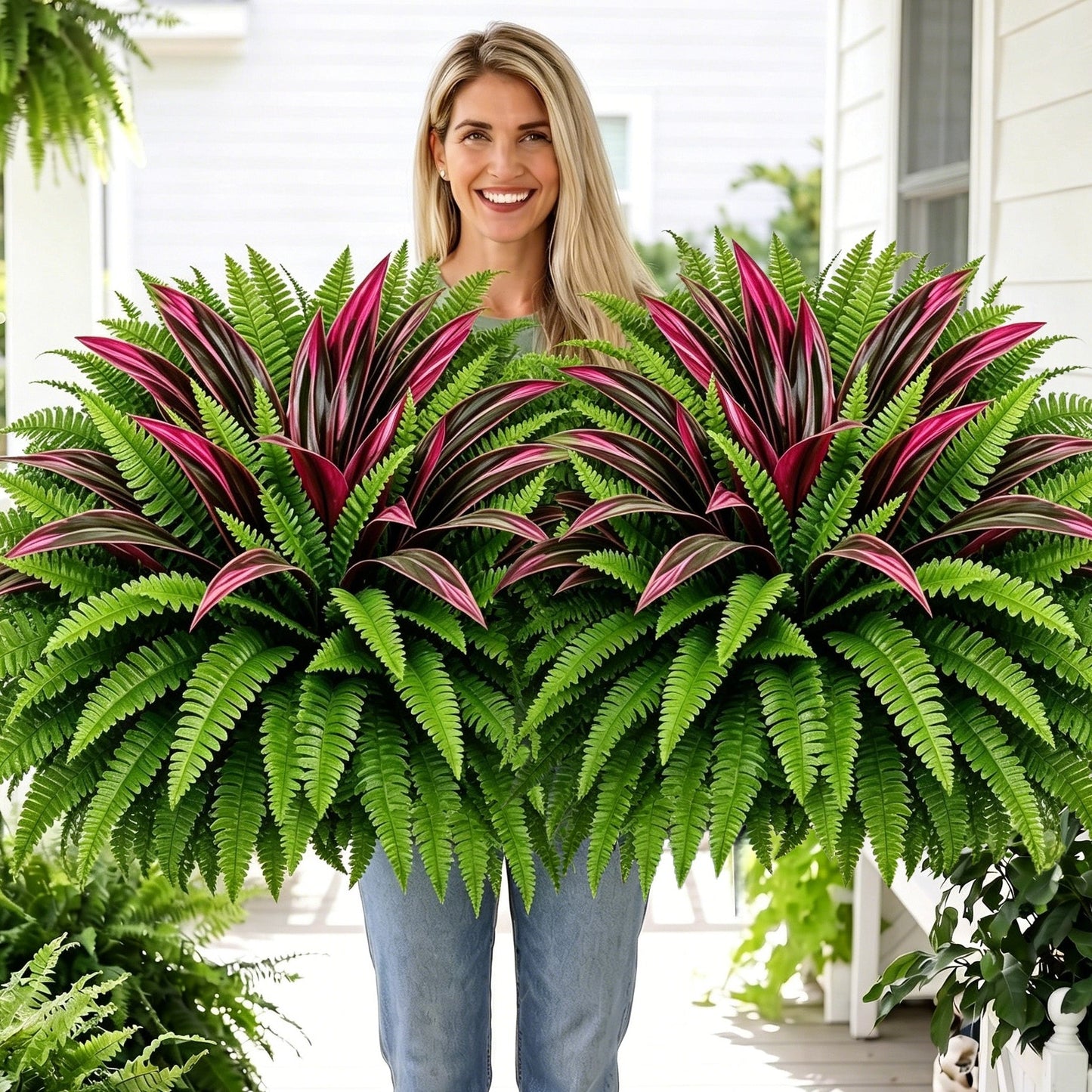 💥Summer Special🔥 UV-Resistant Artificial Fern & Red Dracaena Decorative Plants – Full, Lush  & Fade-Resistant!