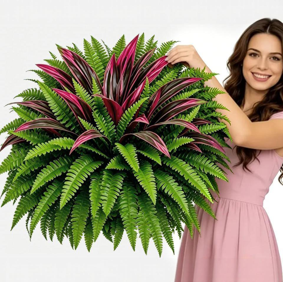 💥Summer Special🔥 UV-Resistant Artificial Fern & Red Dracaena Decorative Plants – Full, Lush  & Fade-Resistant!